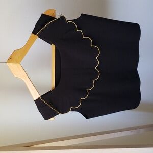 Noemiah black lightly cropped sailor top with gold scalloped detail on back M